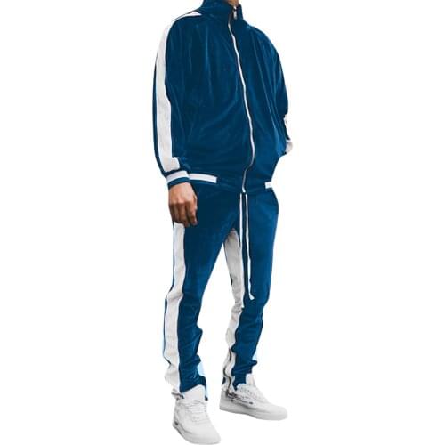 Colour Velvet Lapel New Mens Set Spring Autumn Man Sportswear 2 Piece Sets Sports Suit Jacket+pant Sweatsuit Male Tracksuit