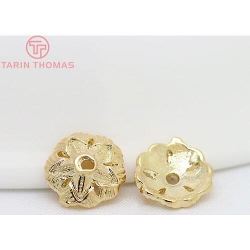 20PCS 8MM 24K Champagne Gold Color Plated Brass Beads Caps High Quality Diy Jewelry Findings Accessories Wholesale