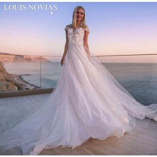 LOUIS NOVIAS Sexy Deep V-Neck Dream A Type Wedding Garment 2020 Decorated Bride Dress Flash veil Romantic Wedding Garment