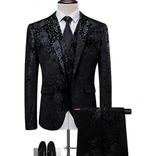 Men Black Wedding Suit Prom Dress Tuxedo Slim Fit Fashion Flower Patchwork Mens 3 Piece Suit Designer Formal Suits for Men M-6XL