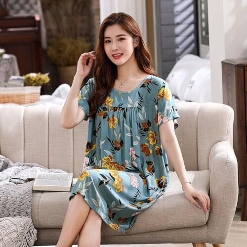 Oversized Lady Loose Cotton Soft Nightgowns Sleepwear Summer Casual Print Womens Nightdress Floral Night Dress Home Wear