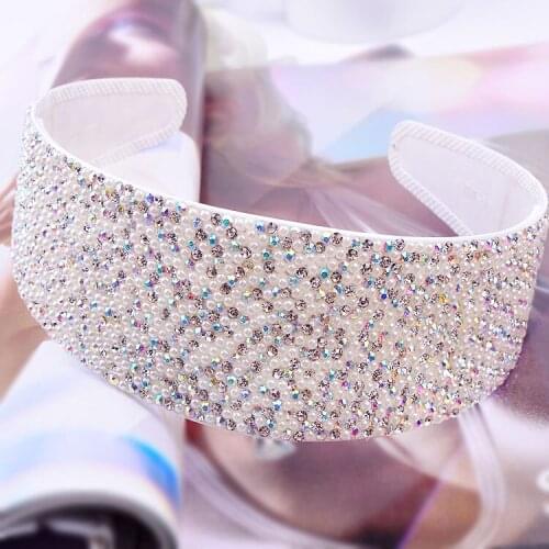 Toothed White 6 Cm Ultra Wide Side Full Diamond Beads Hairpin Headband