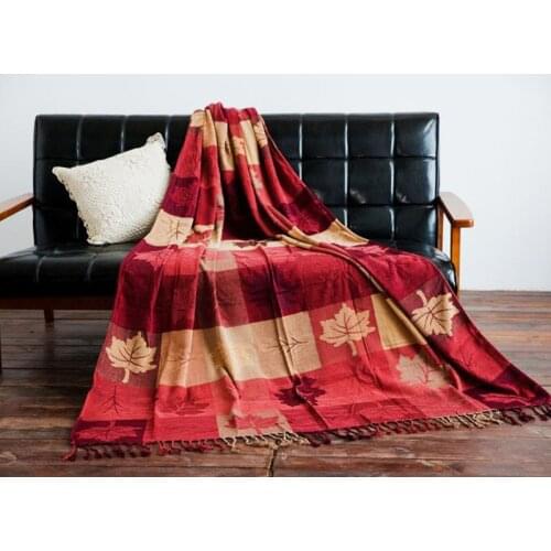 Maple Leaf Pattern Sofa Blanket Chenille Blanket For Sofa Living Room Bedroom Bedspread Dust Cover Tablecloth Tapestry