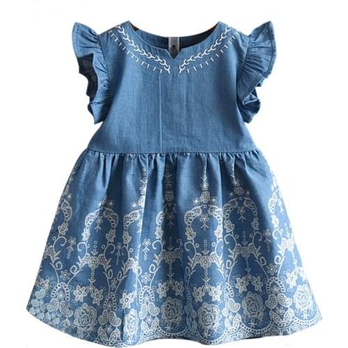 Girls Clothing Dresses 2020 Summer New Childrens Clothing Girls Casual Petals Sleeveless Printed Comfortable Denim Dress