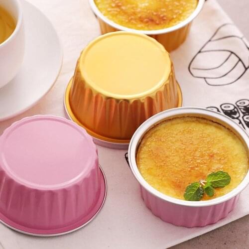 100Pcs Disposable Aluminium Baking Cups Multi-color Creme Brulee Dessert Oval Shape Cupcake Cups With Lids Cake Egg Tools