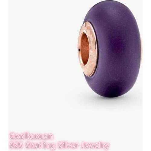 Original 925 Sterling Silver Rose gold Matte Purple Murano Glass Charm beads Fits Pandora bracelets Jewelry Making 2021 Autumn