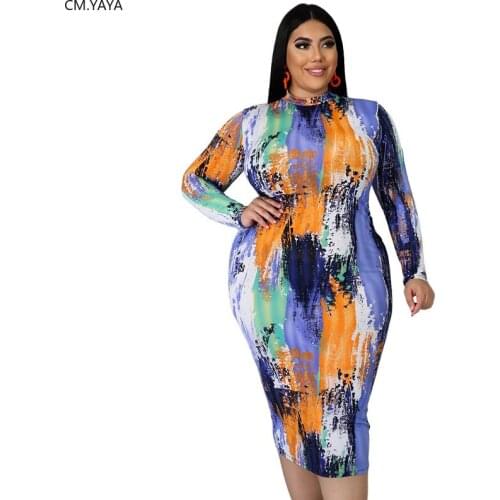 CM.YAYA Autumn Women Tie Dye Print Plus Size XL-5XL Long Sleeve Zipper Up Maxi Dress Sexy Party Club Beach Long Dresses Vestidos