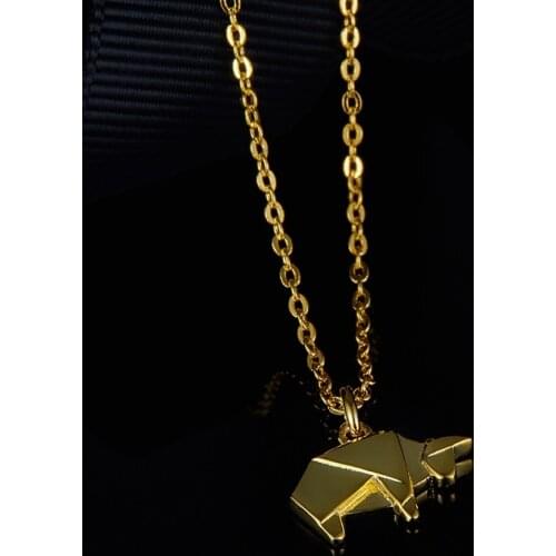 Gold Animal Zodiac Ox Couple Necklace Solid 925 Sterling Silver Lovely Origami Calf Pendant Necklace Fine Jewelry for Women Men