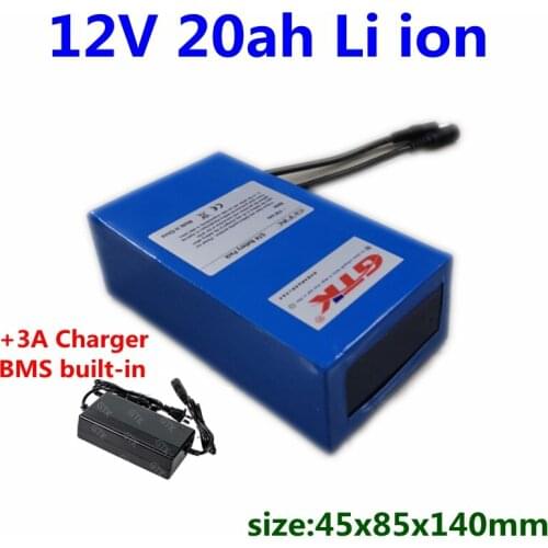 Rechargeable 12V 20ah lithium li ion battery pack with bms for laptop xenon lamp solar street light +3A Charger