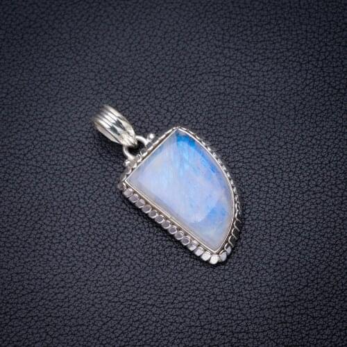StarGems Natural Rainbow Moonstone Handmade 925 Sterling Silver Pendant 1.5" E3871
