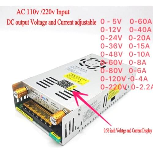 AC-DC Converter Digital display current Voltage adjustable Switch regulated power supply DC 12V 24v 36v 48v 60v 80v 120v 480W