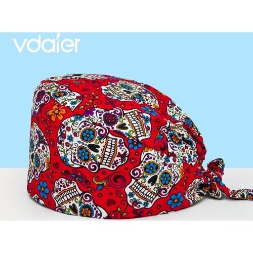 Unisex Adjustable laboratory pet grooming work hat scrub cap Beauty Salon hat print Cotton Tieback cap Experimenter surgical hat