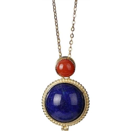 S925 sterling silver gold-plated natural lapis lazuli pendant vintage perfume bag niche for a statue of the Buddha Womens