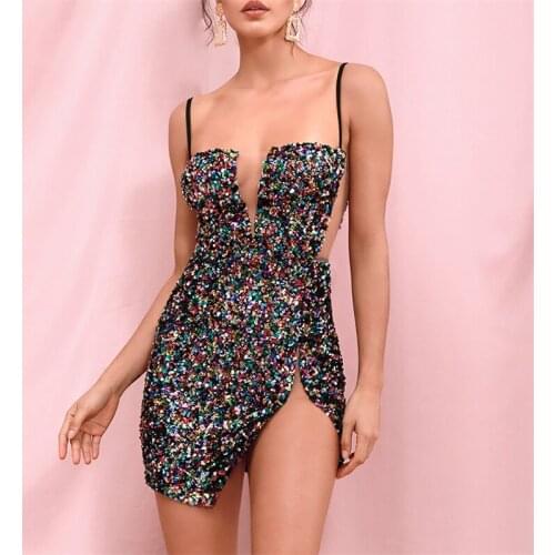 Sexy Tube Top Silver Cut Out Stretch Sequin Bodycon Party Mini Dress