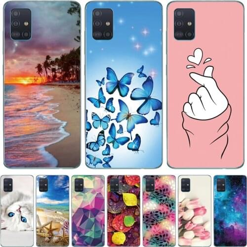 For Samsung Galaxy A51 Case Silicon Transparent Back Cover Phone Case For Samsung A51 A515 Soft Case 6.5inch Cat flower