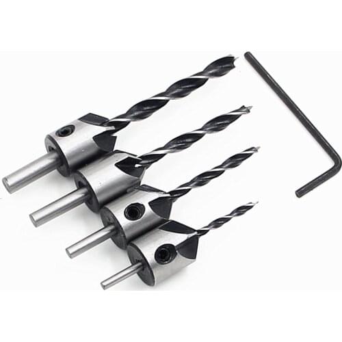 4pcs/set HSS 5 Flute Countersink Drill Bit Set 3mm-6mm High Speed Steel Chamfer Reamer Woodworking Power Tools