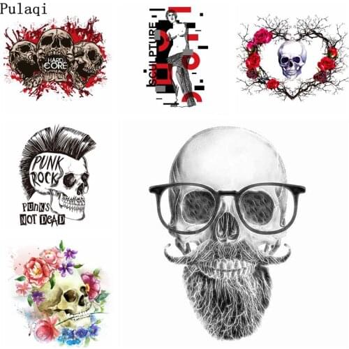 Pulaqi DIY Punk Rock Patch Iron On Transfer Patches For Clothes Stripes Stickers On Clothes Heat Transfer Vinyl Thermal Applique