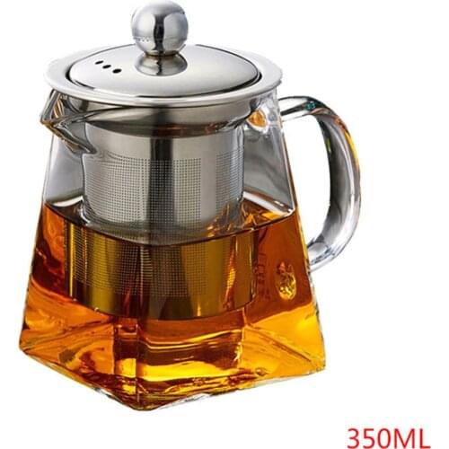 Heat-Resistant Glass Stainless Steel Filter Teapot Square Flower Teapot High Temperature Glass Tea Set