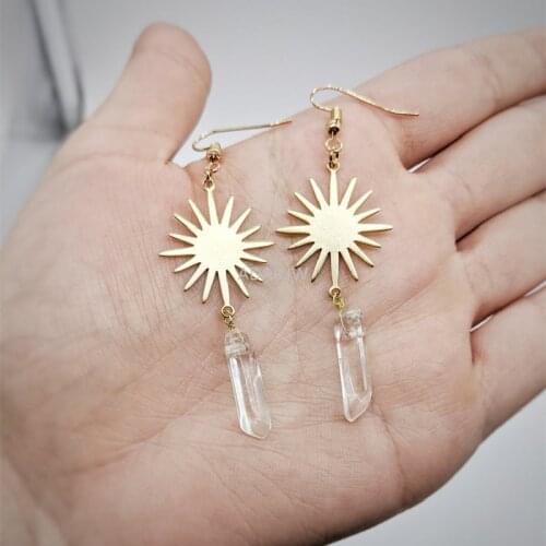 Witchy Sun Clear Crystal Angel Earrings Sunburst Celestial Festival Boho Hippie Magical Jewelry Women Gift Fashion Trend 2021
