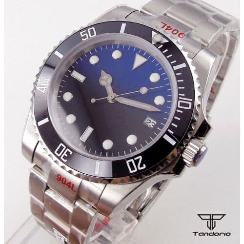 Japan NH35/Miyota 8215 Movement 40mm Automatic Mens Watch Black Blue Dial Sapphire Glass Date 904L Steel Oyster Bracelet