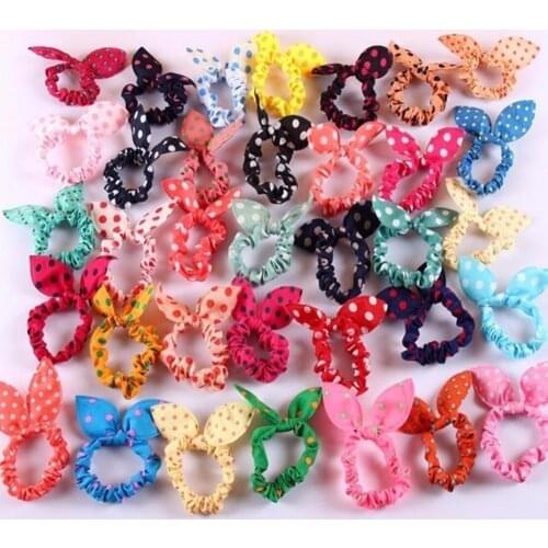Girl Fashion Polka Dot Rabbit Ears Decor Hair Rope Band Scrunchy Ponytail Holder