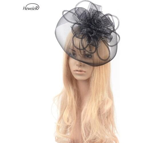 Bridal Lady Women Handmade Black Fascinator Derby Hat Races Cocktail Party Hair Jewelry Clip Fancy Headdress Hairpiece Accessory