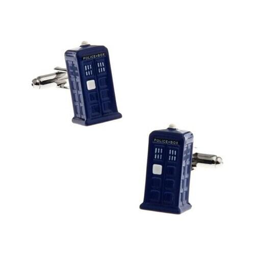 Factory Price Retail Novelyu Cufflinks For Men Fashion Copper Material Blue Police-Box Design Cuff Links Free Shipping