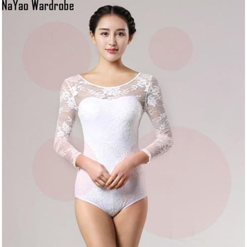 2021 New GB063 Women Latin Dance Bodysuit Lace Sleeve O Neck Patchwork Latin Dancing Tops Performamnce Modern Dance Dress