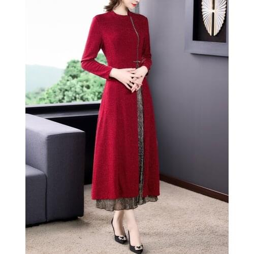New dress 2021 summer zipper improved knitted long sleeve skirt cheongsam waist fashion thin temperament dress