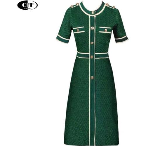 Fashion Autumn Winter Knitting midi Dress Women Runway Designer Buttons Solid Aline Casual Knitted Sweater Dresses high quality