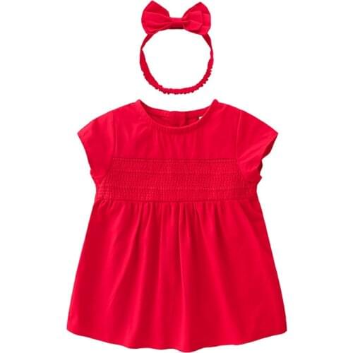 2pcs/set Baby Girl Dress 0-5T Infant Toddler Red Color Princess Party Dress Summer Cotton Casual Dresses KF750