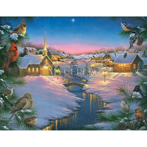 Snow scene 5D Diy Diamond Painting Winters Silent Night Diamond Mosaic Cross Stitch Diamond Embroidery Birds Houses Home Decor