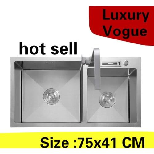 Free shipping Home kitchen manual sink double groove vogue wash vegetables high quality 304 stainless steel hot sell 75x41 CM