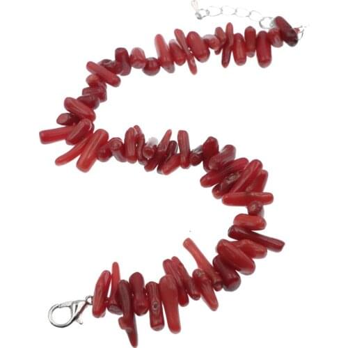 Bracelet Jewelry Natural Coral Stone Chips Beads Single Strand Bracelets for Women Lucky Pray Bangle Elegant Gift Jewels 7.5"B35