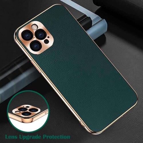 Genuine Leather Case For Iphone 12 Pro Case For 12Pro Max Cover Plating & Upgrade Lens Coque For Iphone 12 Mini Cases Fundas