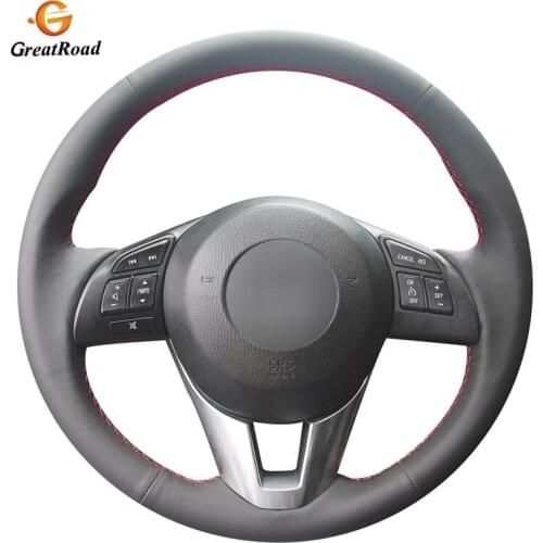Black Genuine leather Car Steering Wheel Cover for Mazda 3 Axela Mazda 6 Atenza Mazda 2 CX-3 CX-5 Scion iA Toyota Yaris