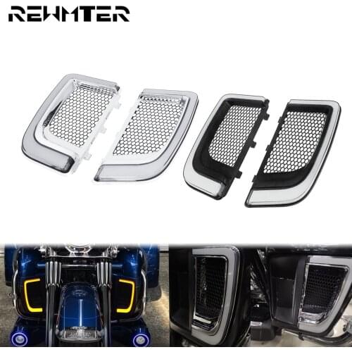Black/Chrome Motorcycle LED Fairing Lower Grills Turn Signal Light Lamp Case For Harley Touring CVO Road Street Electra Glide