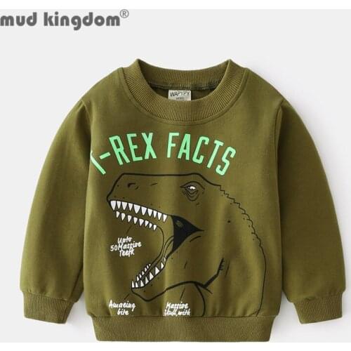 Mudkingdom Kids Sweatshirts Print Dinosaur Letter Crew Neck Long Sleeve Pullover Clothes for Toddler Drop Shoulder Fashion Tops