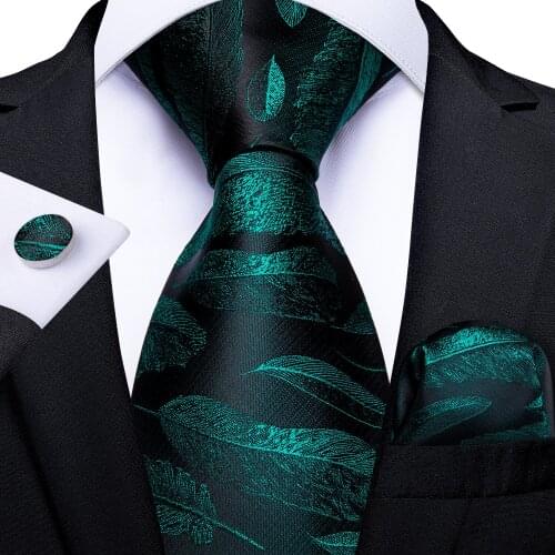 DiBanGu Luxury Green Floral Dot Necktie for Men Bowtie 100% Silk Tie Set Hanky Cufflinks Mens Tie Suit Business Wedding Tie Set