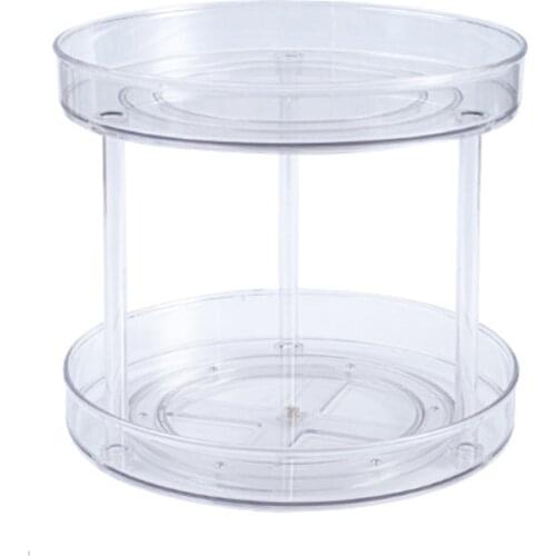 Double Layer Transparent Kitchen Turntable Spice Organizer 360° Rotatable Pantry Food Storage Container for Kitchen Cabinets