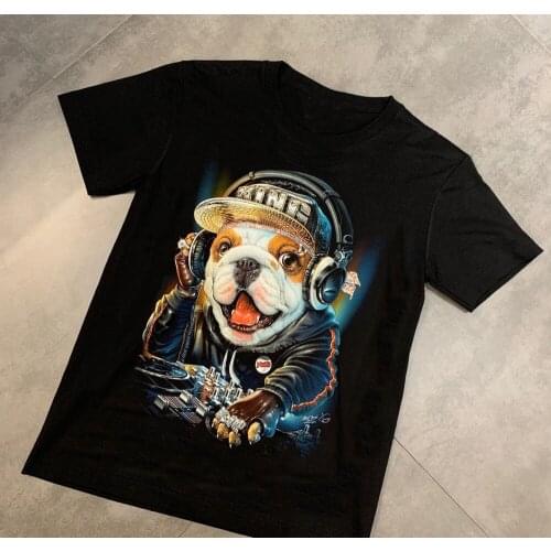 Hot Sale Cool Fashion Pure Cotton Hip Hop Cartoon DJ Dog Print Mens T-shirt NEW Sizes S-3XL