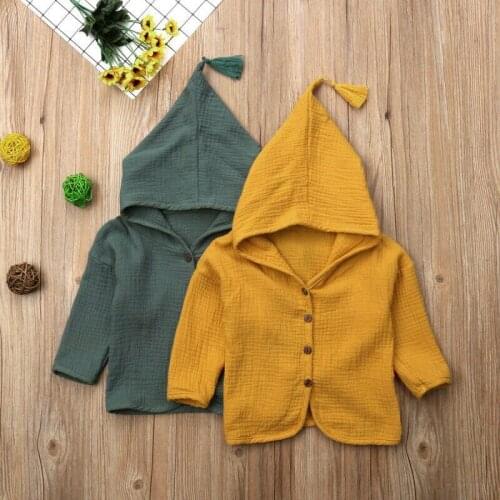 Toddler Kids Baby Boy Girl Cotton Linen Cardigan Hooded Tops Coat Outerwear Casual Autumn Clothes For 1-6Years
