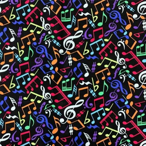 110cm Width Colorful Music Note Black Cotton Fabric for Girl Clothes Bedding Set Hometextile Cushion Cover Bags
