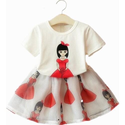 2019 children girls summer clothing sets Kids fashion cartoon print T-shirt + Organza skirt for Girls 3-8 years