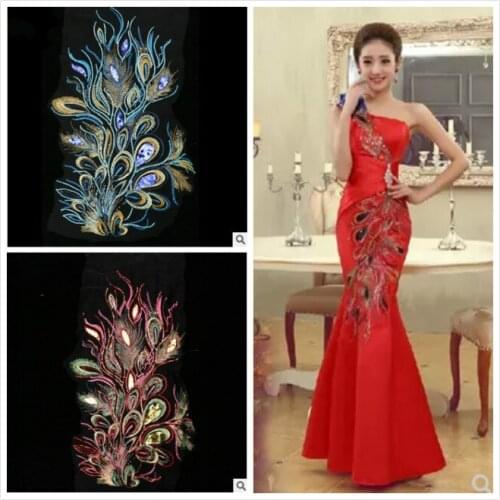 Computer embroidery phoenix feather cloth stickers DIY wedding bride dress accessories