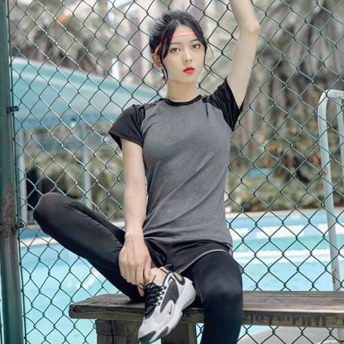 Yoga Crop Top Spring Summer Suit Quick Womens Fitness Exercise Loose Sweat Vest Short Sleeve Mujer Camisetas