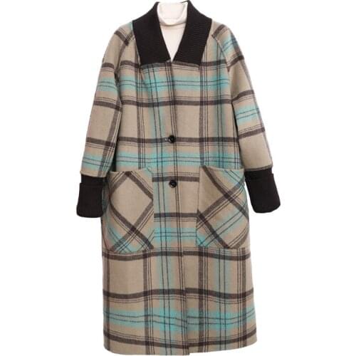 Fashion Cashmere Coat Women 2021 New Style Retro Plaid Woolen Coat Female Overcoats Autumn Winter Jackets Womens Clothes D81
