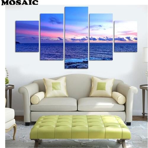 Mosaic D DIY diamond painting 5 Piece Beach/Seascape Diamond picture Embroidery Cross Stitch Full Square/Round Drill Home Decor