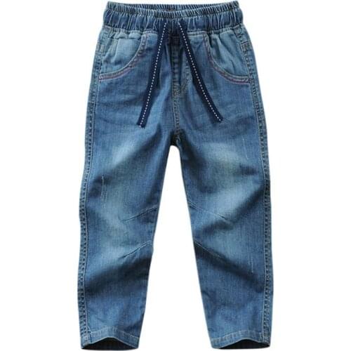 Soft kids jeans children boy Pants Spring newest fashion boys jeans vintage Teens Trousers navy blue elastic waist denim Pants