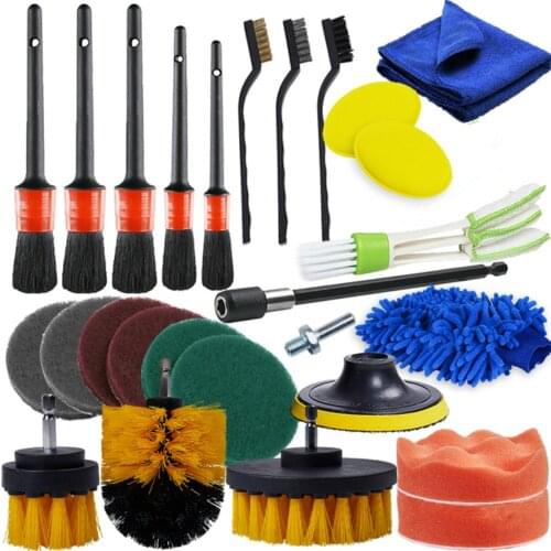 26pcs Detailing Brush Set Power Scrubber Drill Brush Car Detail Brush For Air Vents Car Polish Pad For Glass Tire Rim Cleaning